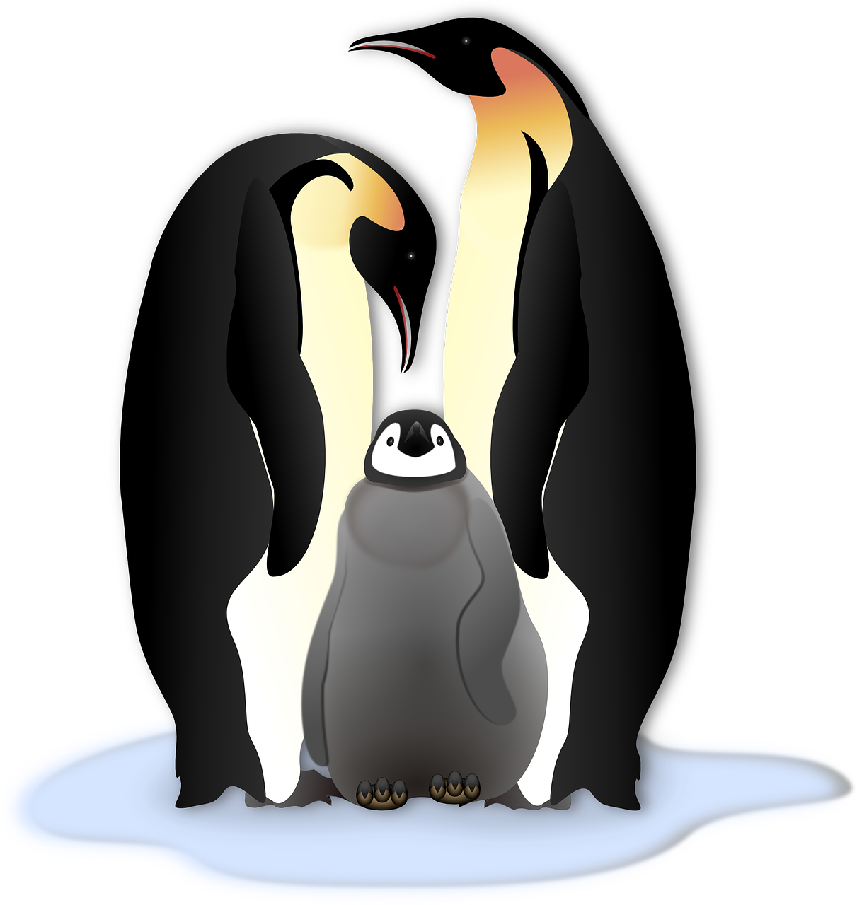 a couple of penguins standing next to each other, an illustration of, figuration libre, family photo, clipart, computer generated, luxurious