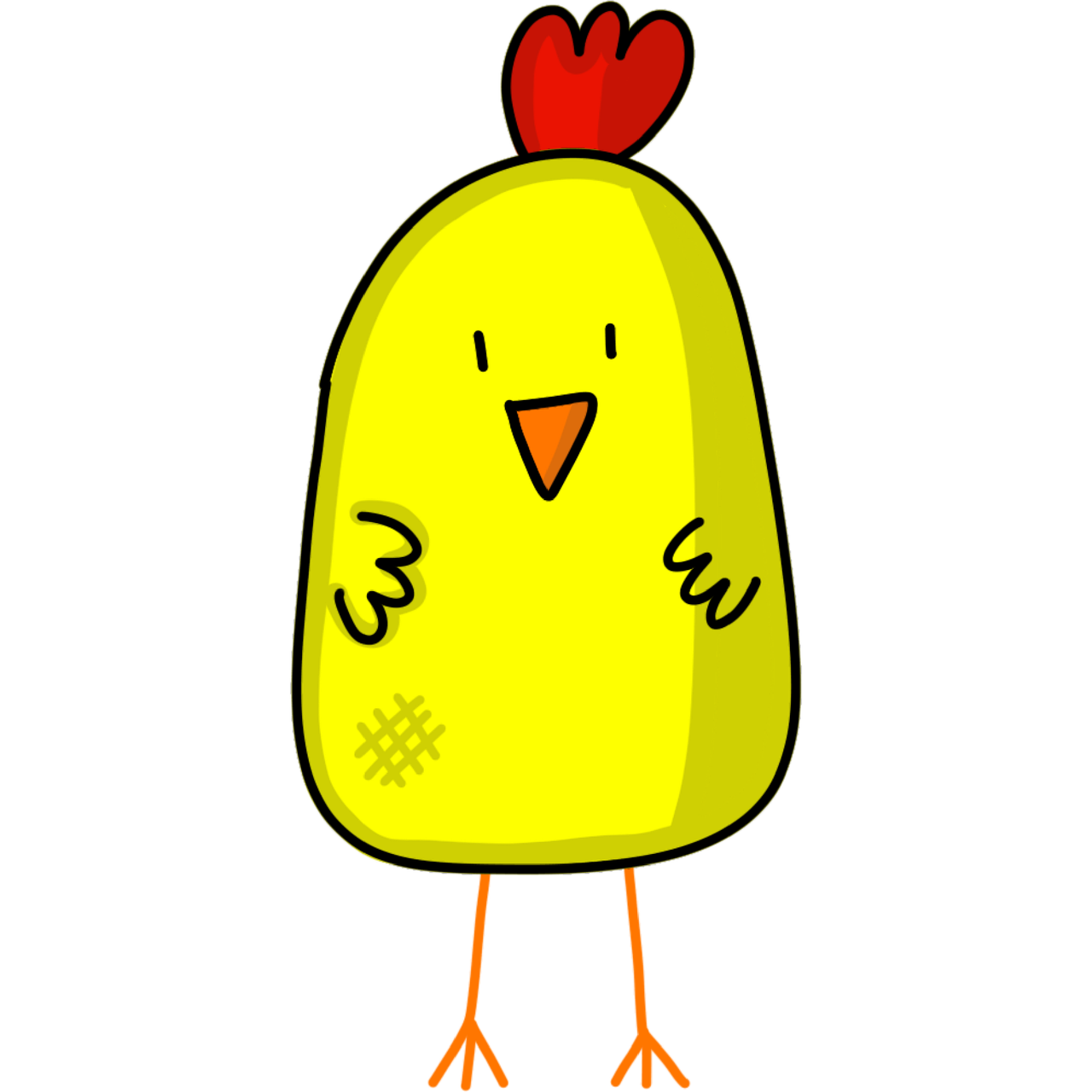 a yellow chicken with a red heart on its head, inspired by Chica Macnab, pixabay, mingei, nighttime!, soy fan de quino, lemon, meaty