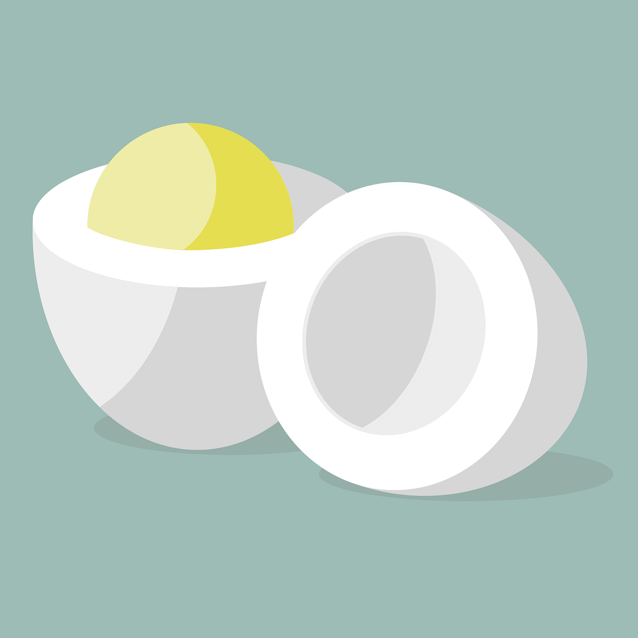 a couple of eggs sitting next to each other, an illustration of, art deco, simple and clean illustration, lemonlight, spherical lens, flat color