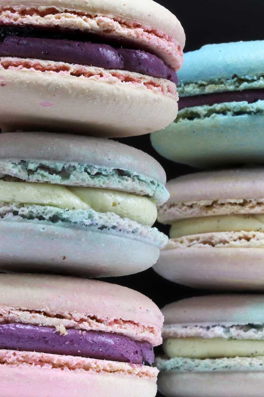 a stack of colorful macarons sitting on top of each other, a pastel, by Jan Kupecký, baroque, 4 k detail, mauve and cinnabar and cyan, detail, cream