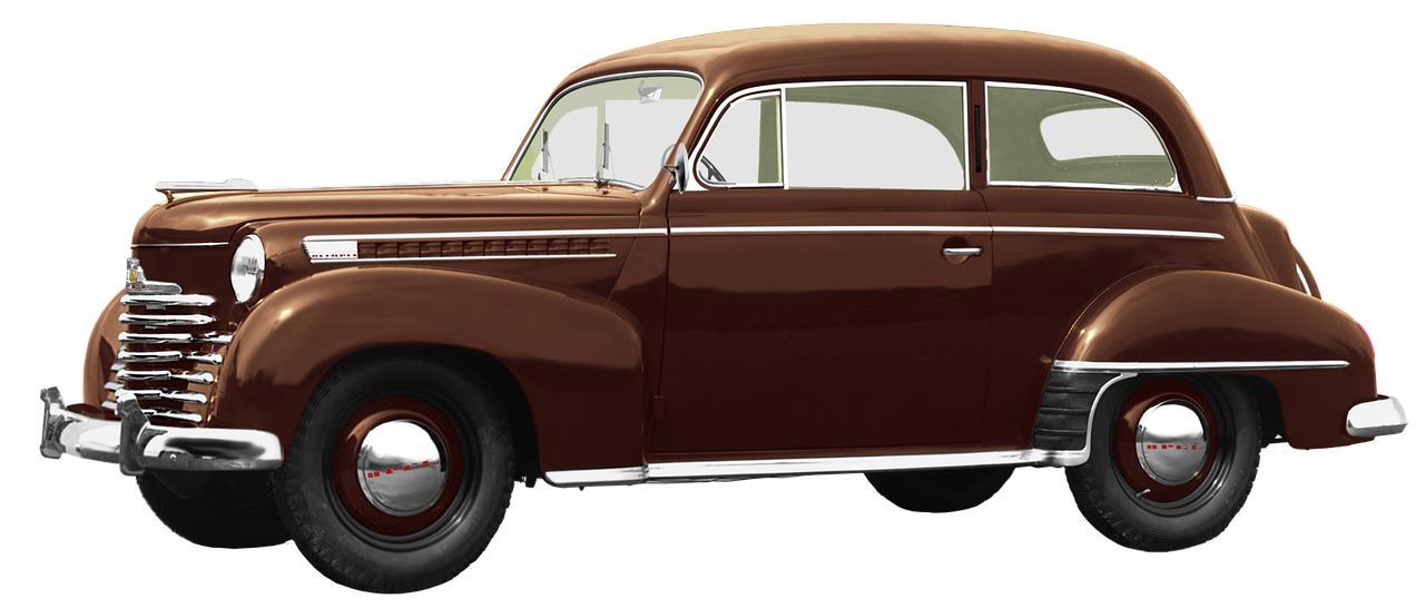a brown classic car on a black background, a digital rendering, by Robert Adamson, pixabay, fine art, 1 9 3 7 pontiac sedan, white bg, side view centered, full body view