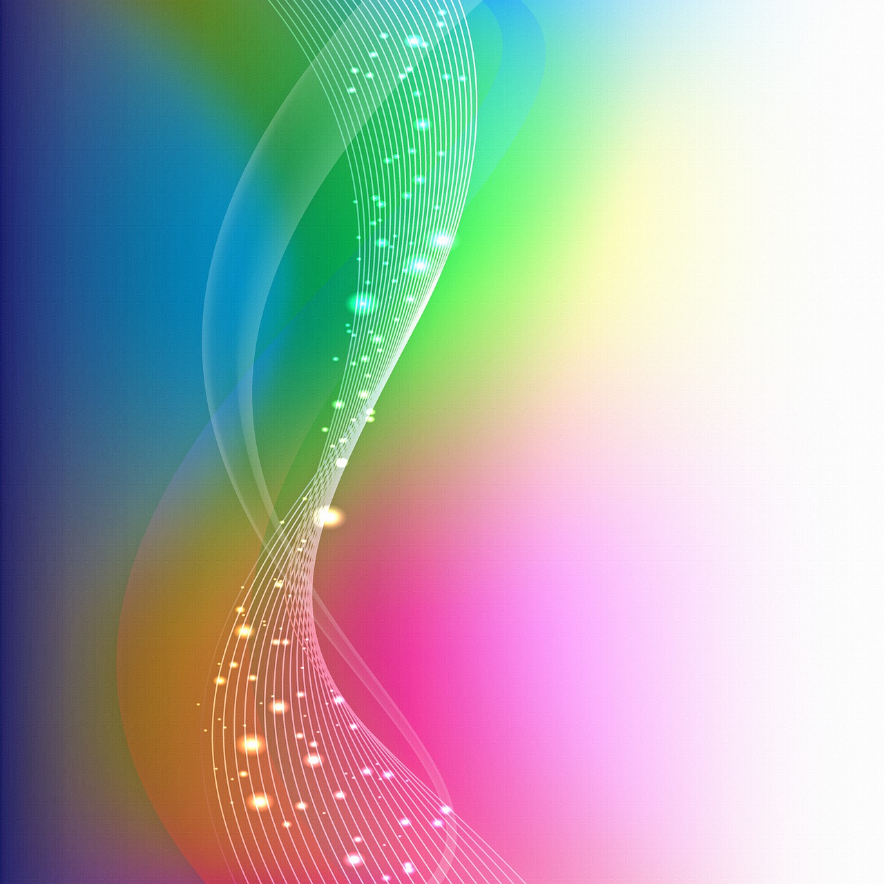 a colorful abstract background with lines and dots, glow wave, vertical wallpaper, background is white and blank, colorful iridescent and playful