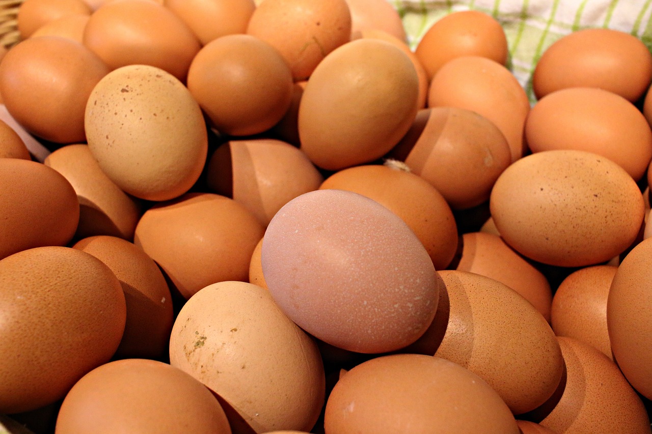 a basket full of eggs sitting on top of a table, a picture, by Linda Sutton, closeup photo, piled around, high res photo, wikimedia