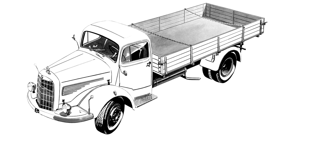 a black and white drawing of a truck, a digital rendering, by Hans Schwarz, classic gem, f42, image dataset, vectorised