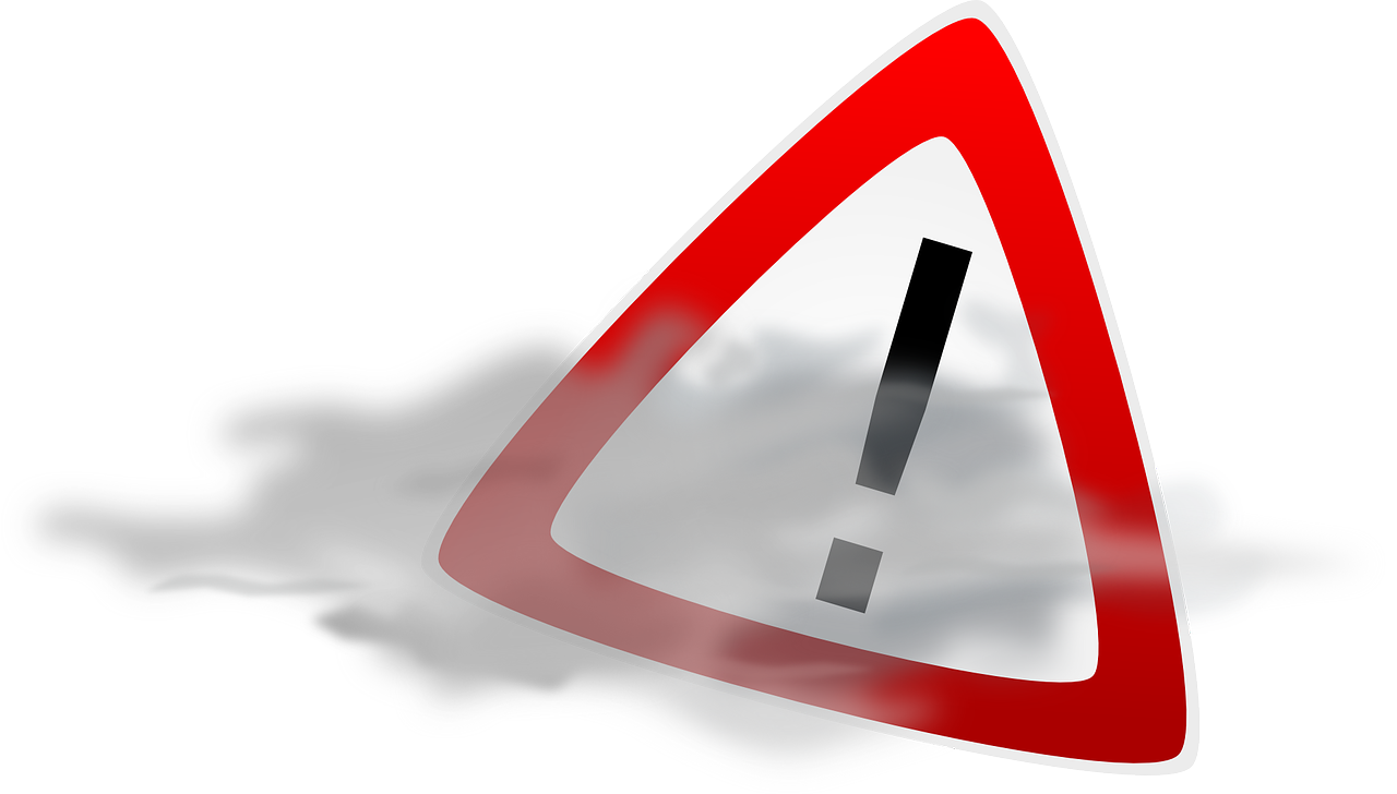 a red and white triangular sign sitting on top of a cloud, a cartoon, pixabay, graffiti, puddle of water, warning lights, extremely strong wind, silver