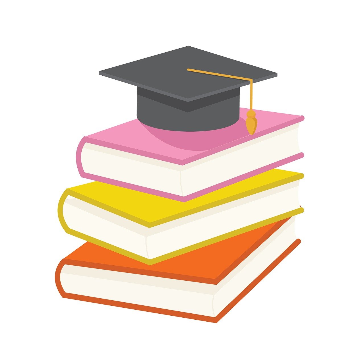 a stack of books with a graduation cap on top, an illustration of, academic art, editorial illustration colorful, matte illustration, full res, information