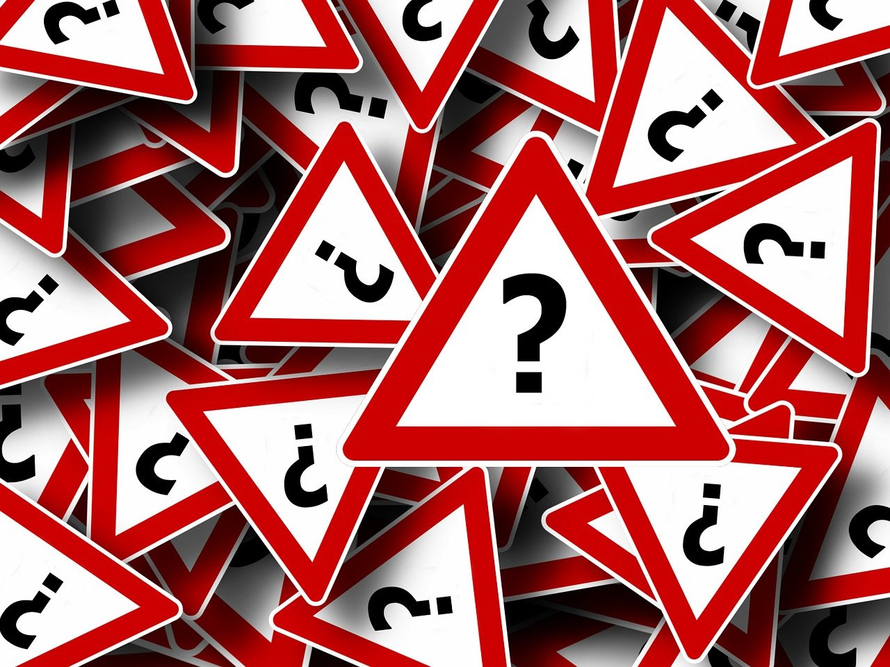 a lot of red and white signs with a question mark on them, a picture, shutterstock, inverted triangle body type, wallpaper background, silver, dangerous