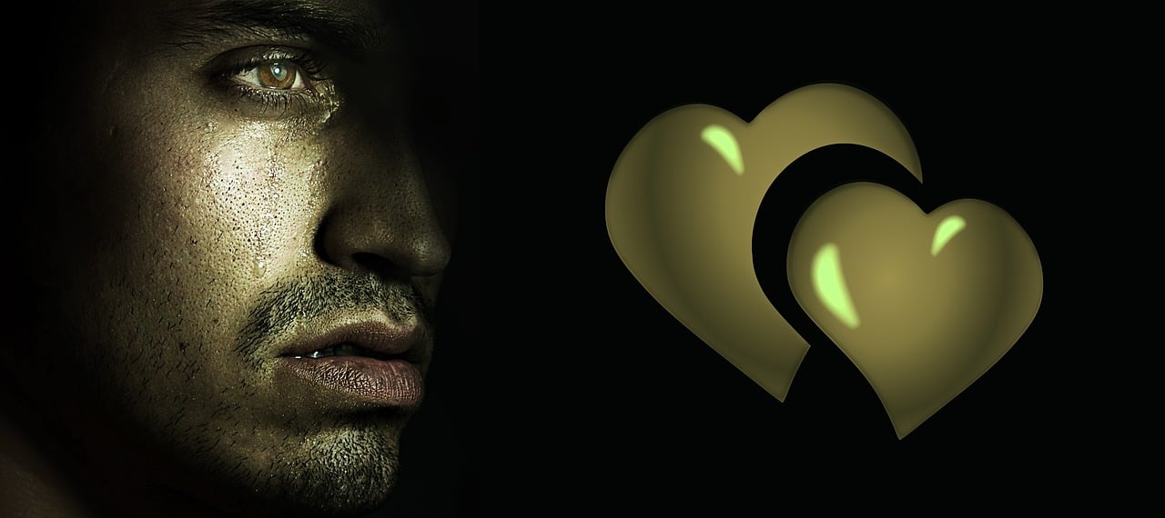 a close up of a person with a heart in the background, inspired by Fabien Charuau, deviantart, digital art, gold and green, beautiful man, nvidia and behance, banner