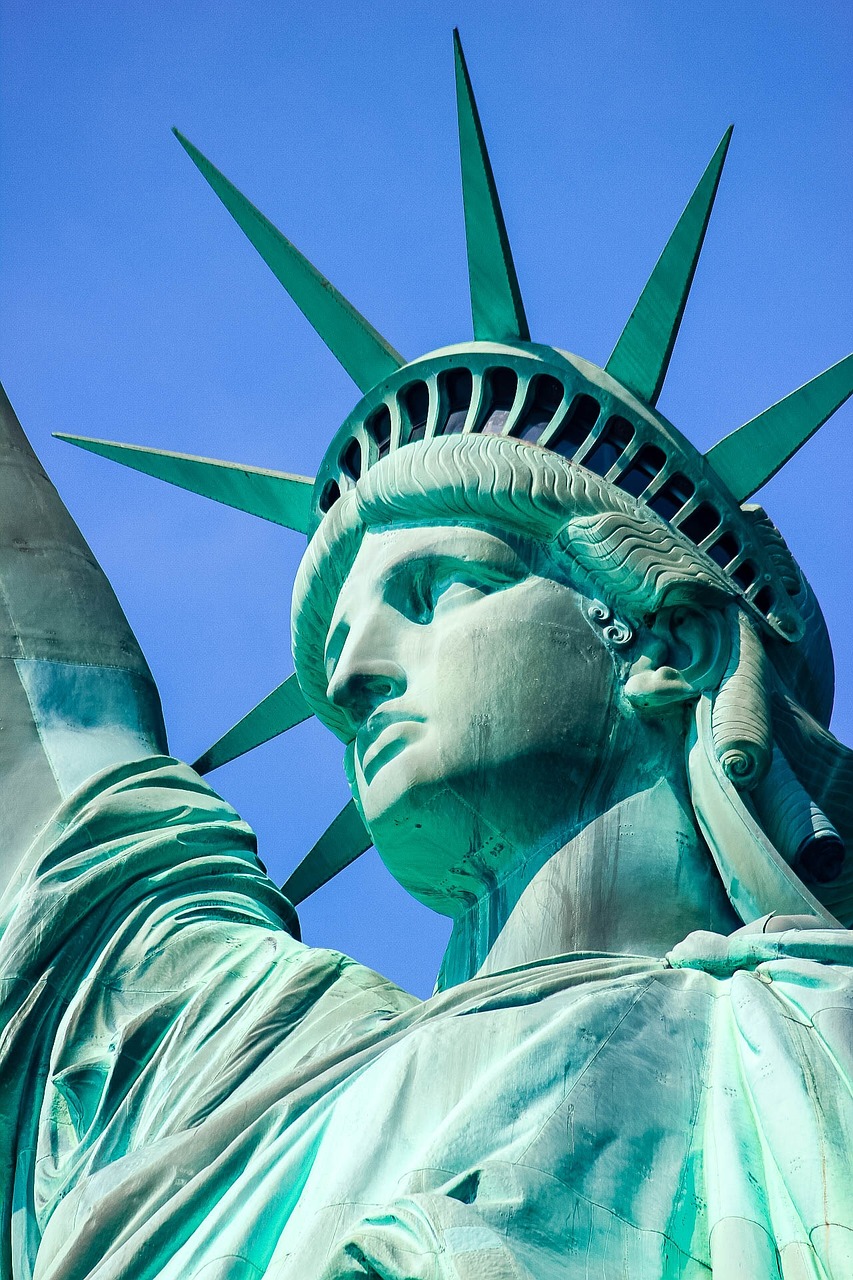 a close up of the head of a statue of liberty, a statue, by Bernardino Mei, pexels, art nouveau, istockphoto, stacked image, fourth of july, photo from the side