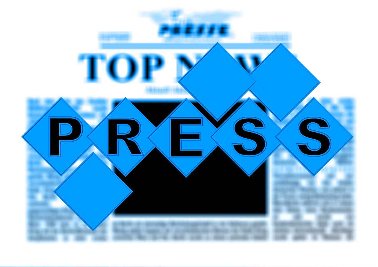 a news paper with the words press on it, a digital rendering, by Carey Morris, trending on pixabay, private press, infographics. logo. blue, award winning press photo, 2 0 1 4, 2 0 5 6 x 2 0 5 6