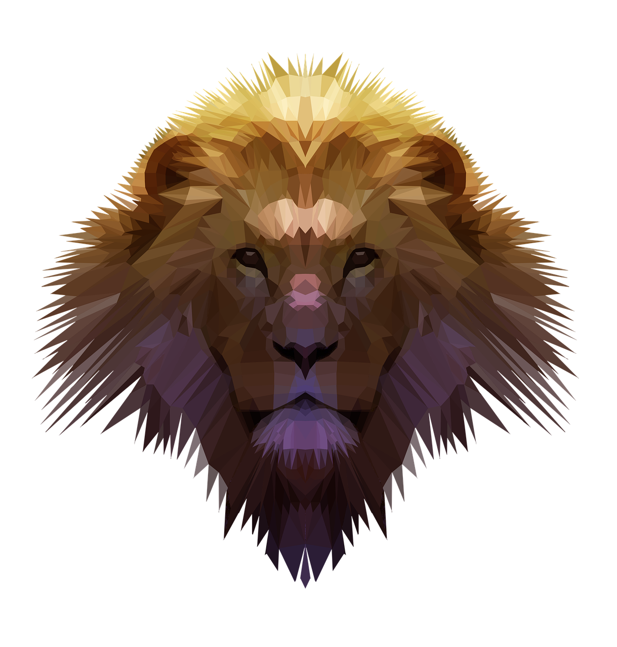 a close up of a lion's head on a black background, vector art, digital art, low polygons illustration, low - poly, symmetrical, sharp illustration