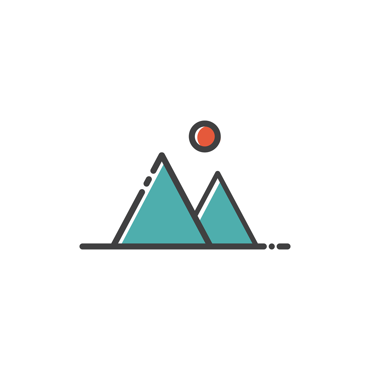 a mountain with a sun on top of it, a picture, minimalism, pictogram, coloured line art, wild angle lens, icon