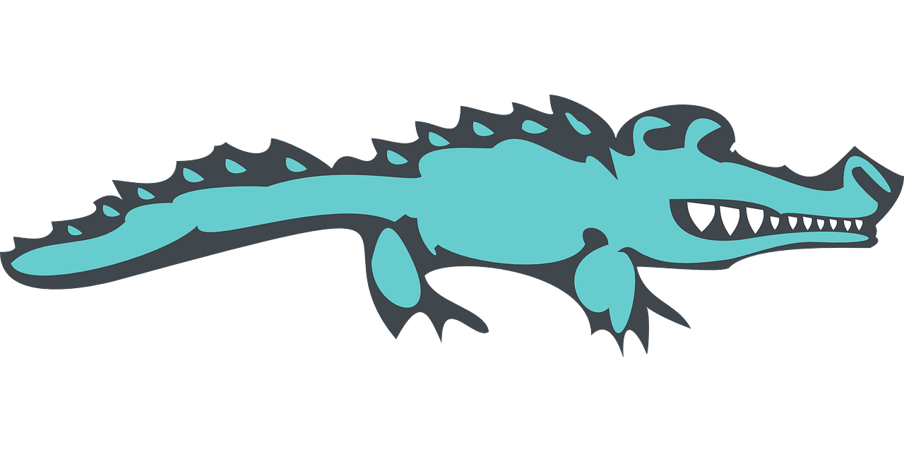 a blue alligator with sharp teeth on a black background, concept art, inspired by Slava Raškaj, brown and cyan color scheme, cuaxolotl, simple stylized, dragon maw