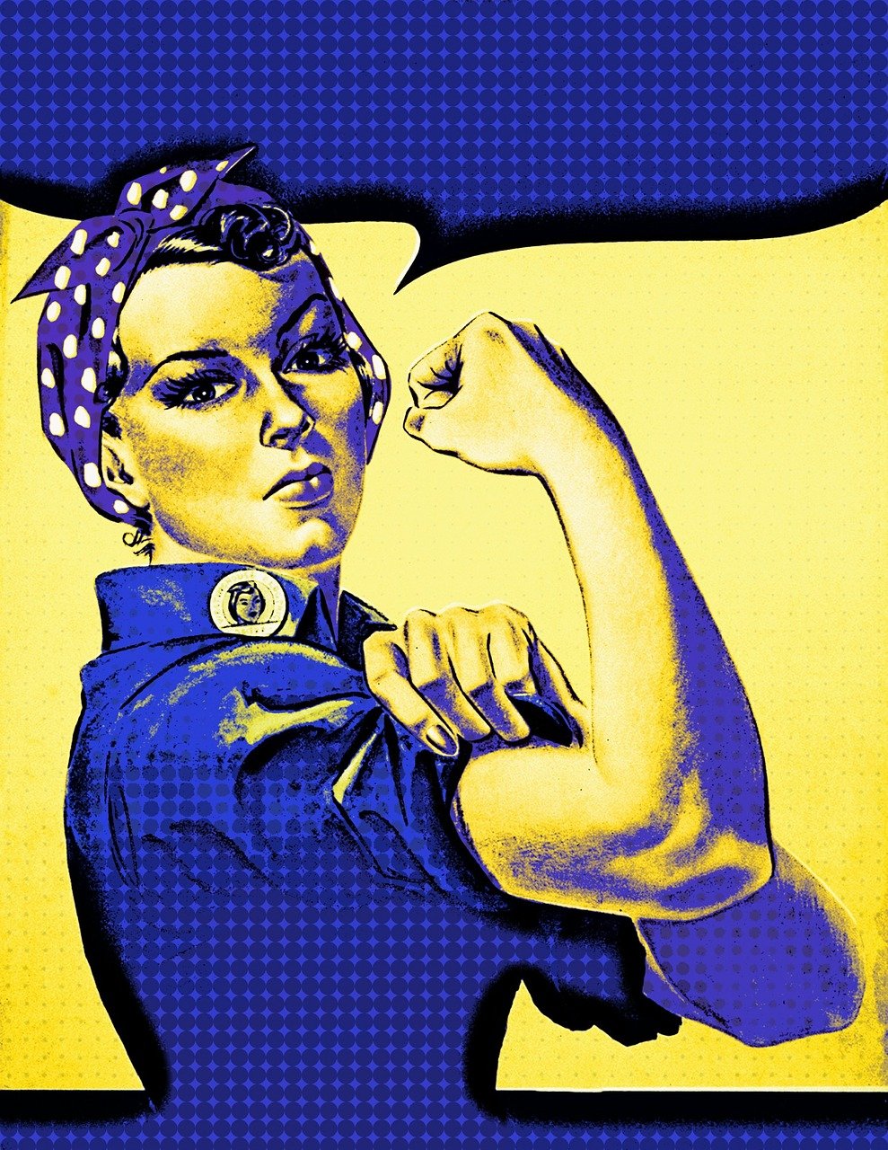 a painting of a woman with a bandana on her head, pixabay, pop art, big biceps, we can do it, vintage photo, posterized color