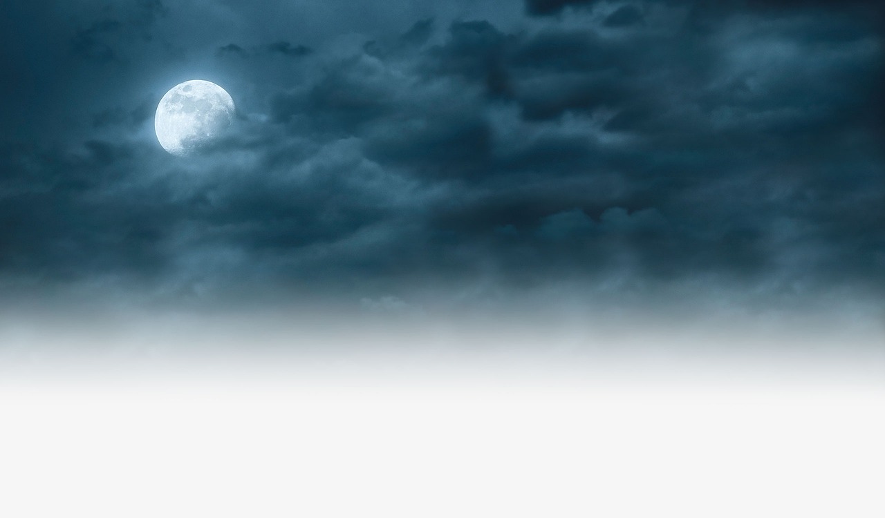 an airplane flying through a cloudy sky with a full moon in the background, website banner, spooky fog, 1128x191 resolution, transparent background