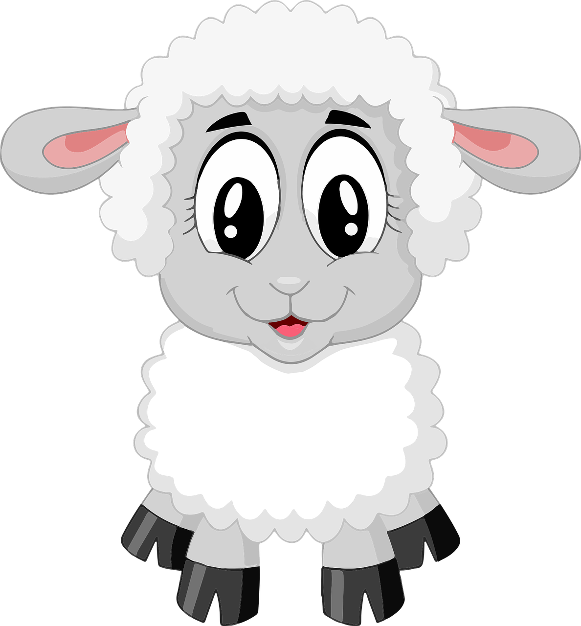 a close up of a sheep's face on a black background, a digital rendering, mingei, cute cartoon character, little bo peep, clipart, she is looking at us