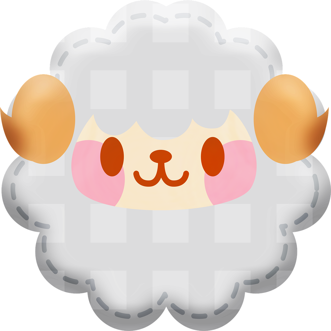 a close up of a sheep face on a white background, a digital rendering, inspired by Kanbun Master, sōsaku hanga, cutie mark, checkered motiffs, transparent body, [ [ soft ] ]