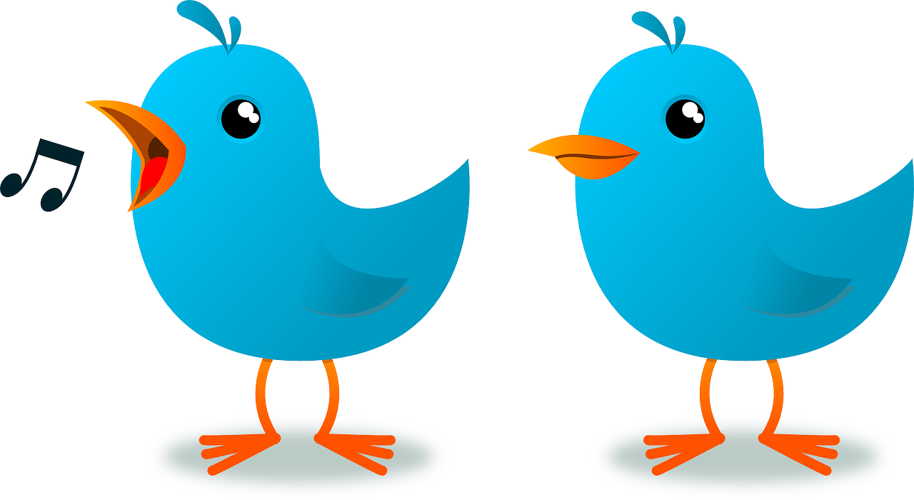 a couple of blue birds standing next to each other, an illustration of, trending on pixabay, hashtags, no gradients, cad, rotated left right front back