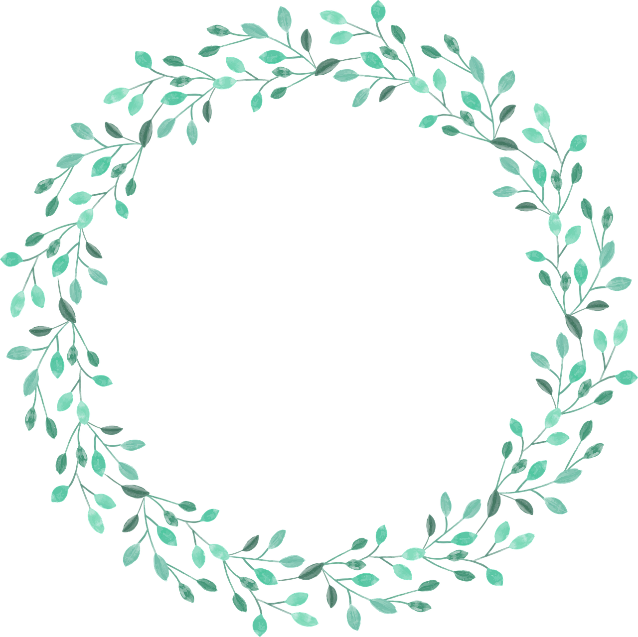 a wreath of green leaves on a black background, a digital rendering, inspired by Masamitsu Ōta, pixabay, art nouveau, simple water color, sea green color theme, inner ring, elegant!!