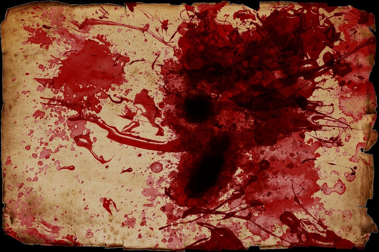 a piece of paper with blood splattered on it, concept art, by Eugeniusz Zak, pixabay, handpaint texture, 4k high res, war, skin