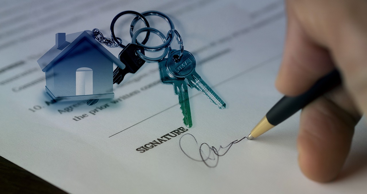 a close up of a person signing a document with a pen, a digital rendering, by Carey Morris, pixabay, happening, metal key for the doors, an estate agent listing photo, pair of keys, very intricate photorealistic