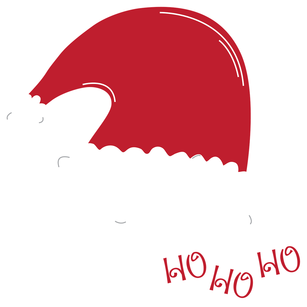 a red and white santa hat on a black background, by Puru, pop art, right hand side profile, clean line art, hello, so cute