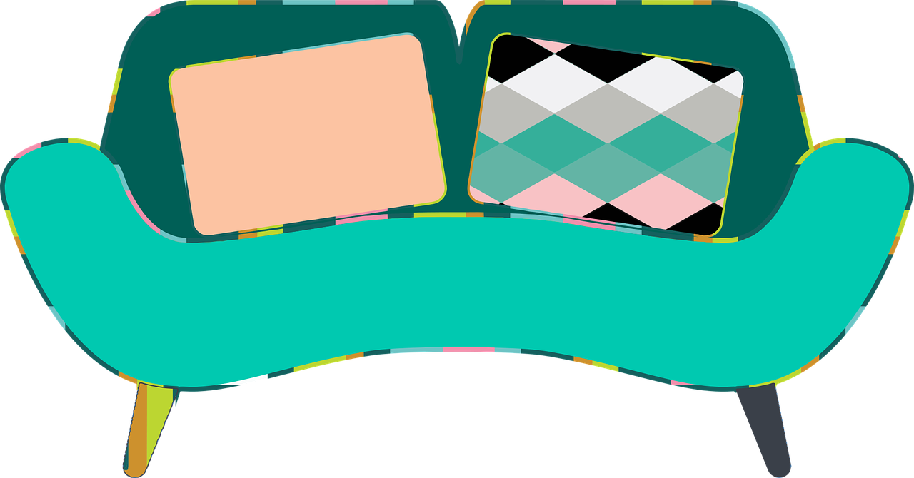 a piece of luggage sitting on top of a green chair, a screenshot, abstract illusionism, pink and teal and orange, adult pair of twins, card template, patterns facing to audience