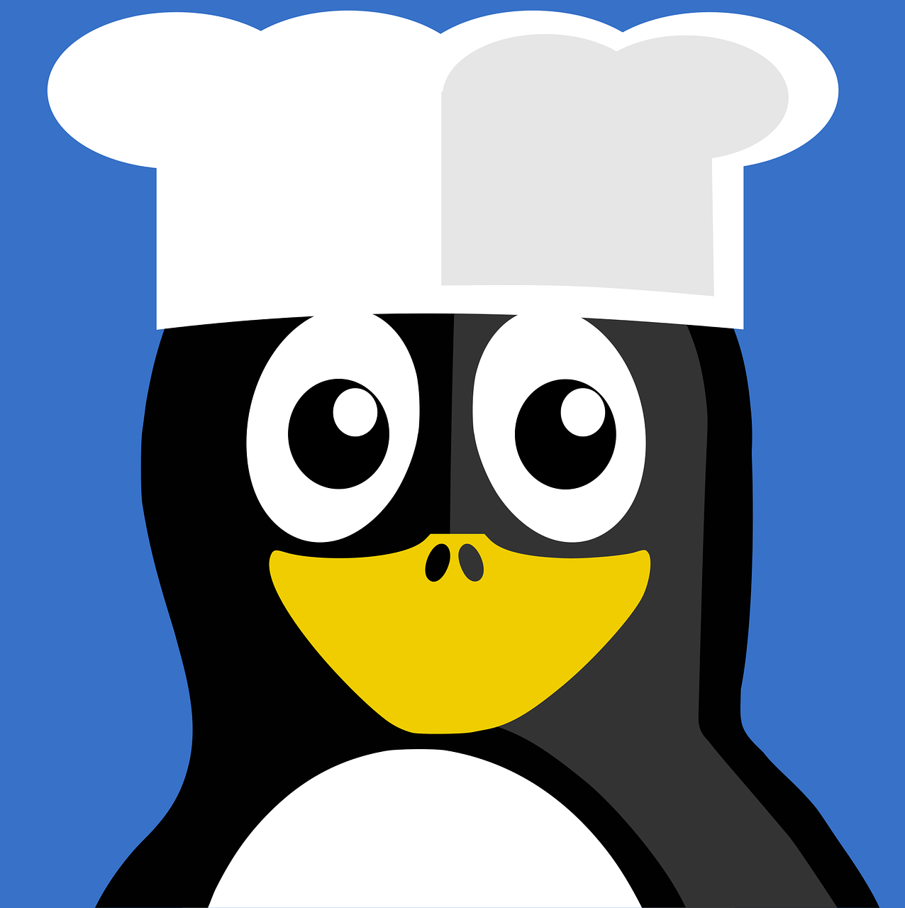 a cartoon penguin wearing a chef's hat, inspired by Heinz Anger, pixabay, linux, blender npr, selfie photo, simple illustration