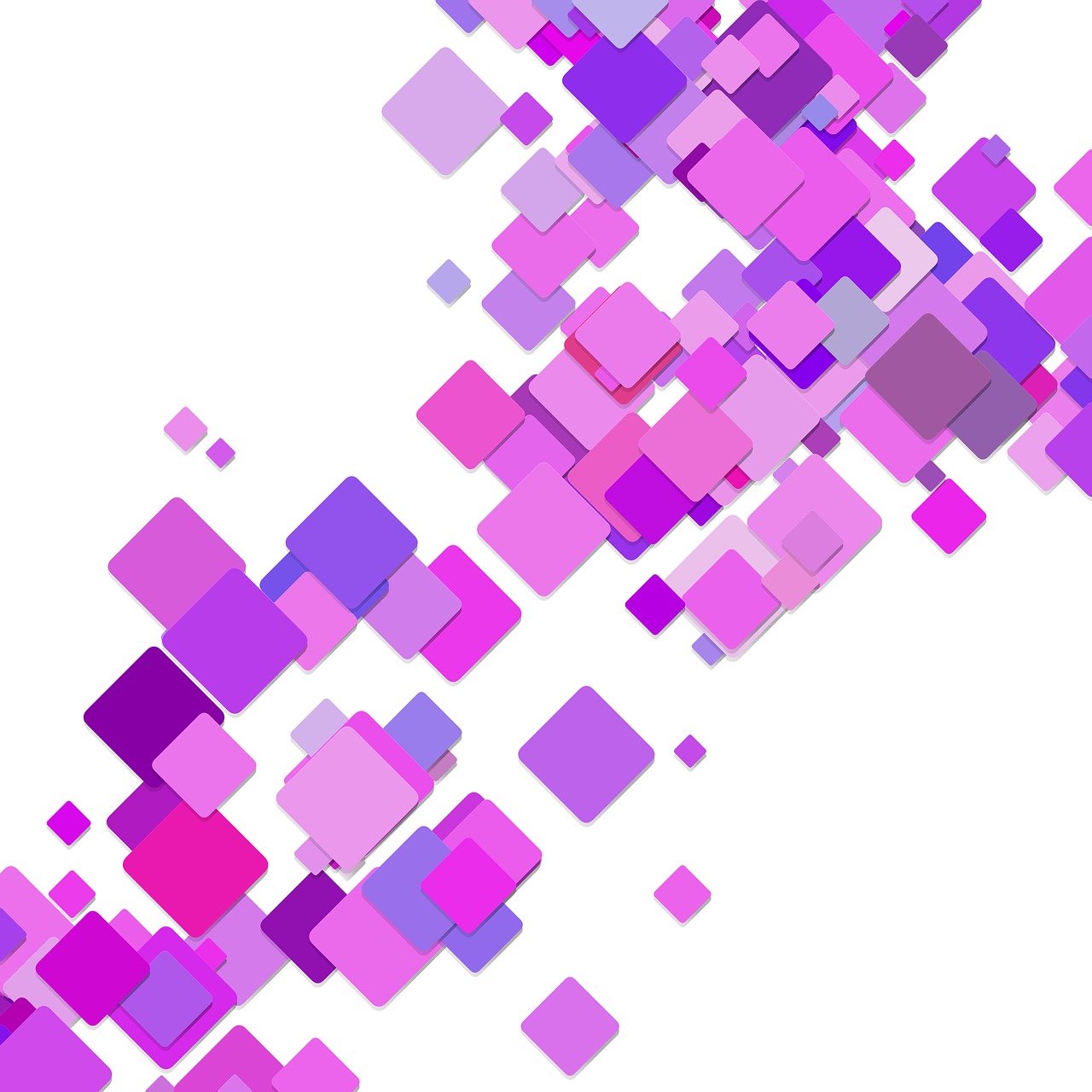 a bunch of pink and purple squares on a white background, a digital rendering, floating pieces, simple illustration, keyframe illustration, purple aethetic