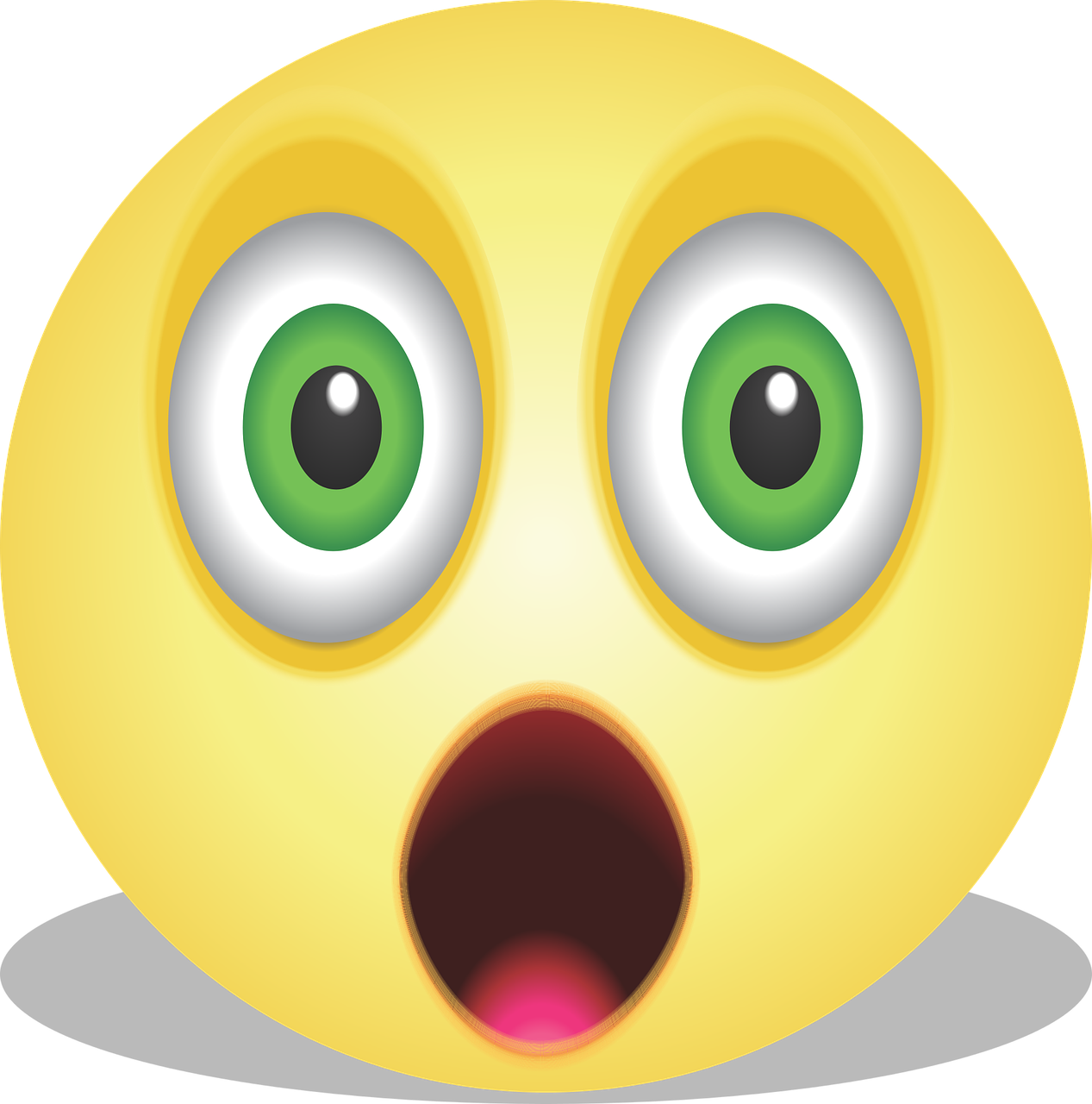 a yellow emoticion with green eyes, a digital rendering, mingei, surprised expression, beautiful oval face, screeching, night