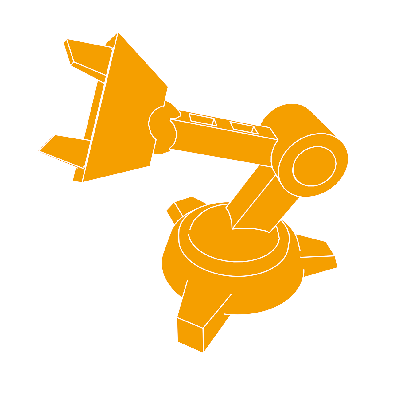 a close up of a robot on a white background, an illustration of, figuration libre, orange metal ears, 2 d axonometric overhead view, pictogram, in style of monkeybone
