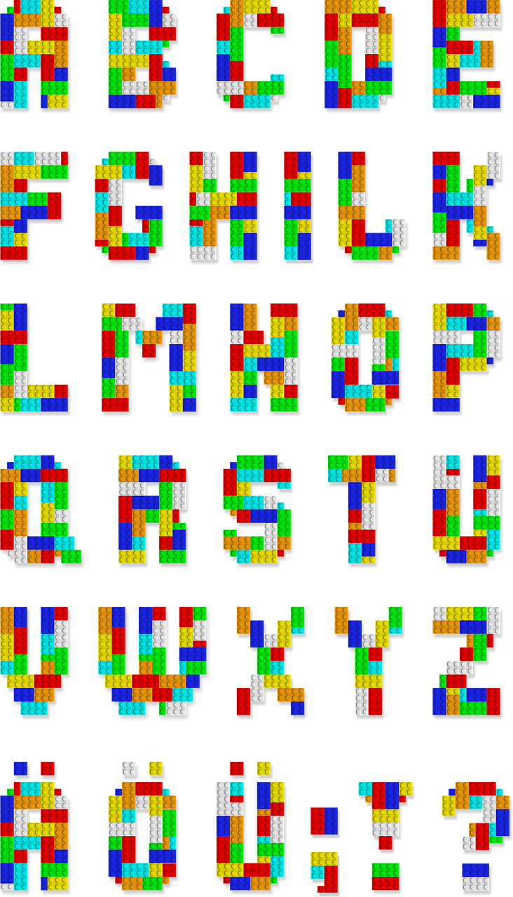 a bunch of different colored squares on a black background, pixel art, inspired by Ernő Rubik, detailed letters, made with photoshop, toys, closeup photo