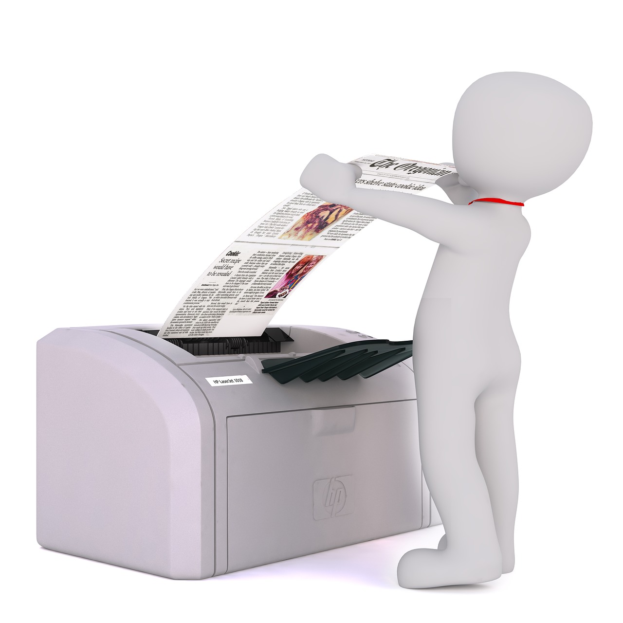 a person that is standing in front of a printer, pixabay contest winner, private press, 3d character, newspaper photo, white bg, mr sandman