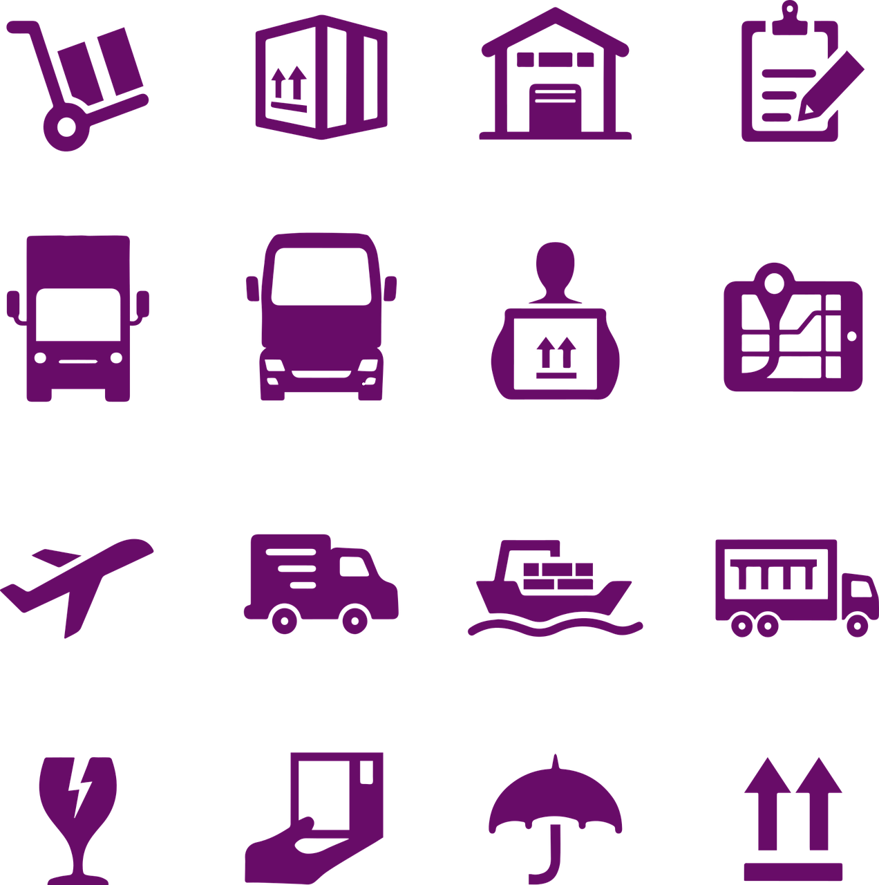 a bunch of purple icons on a black background, figuration libre, trucks, full pallet image, taken on an iphone, illustration