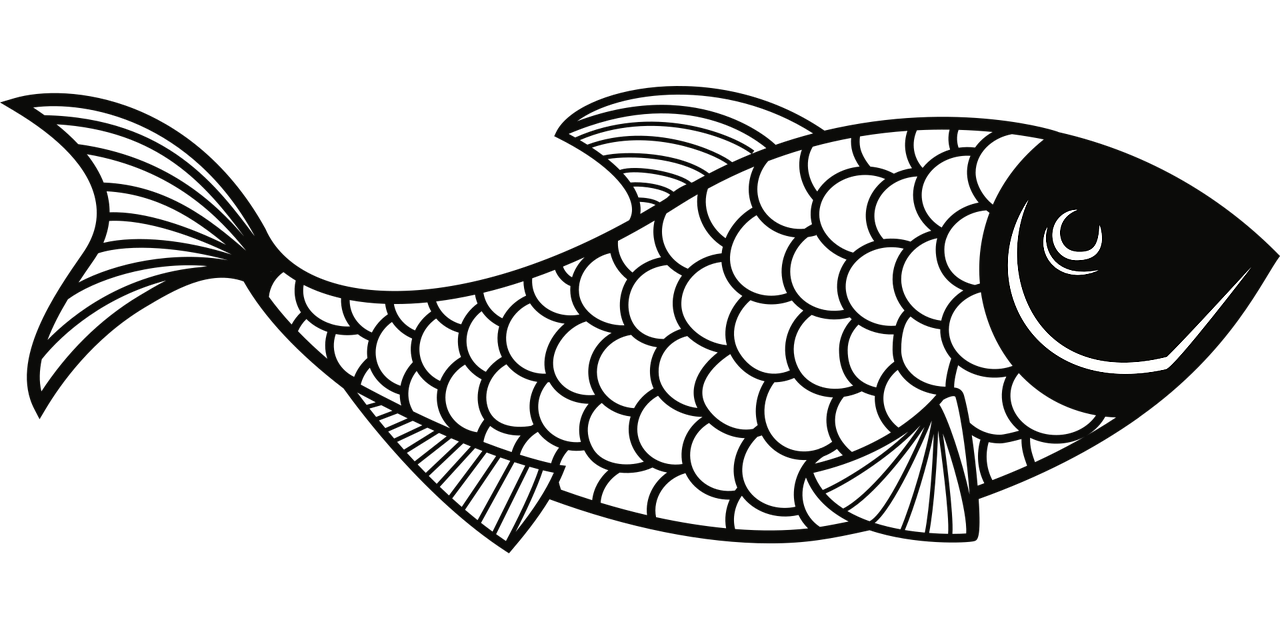 a black and white drawing of a fish, lineart, inspired by Katsushika Ōi, sōsaku hanga, black ambient background, website banner, iphone background, big boss