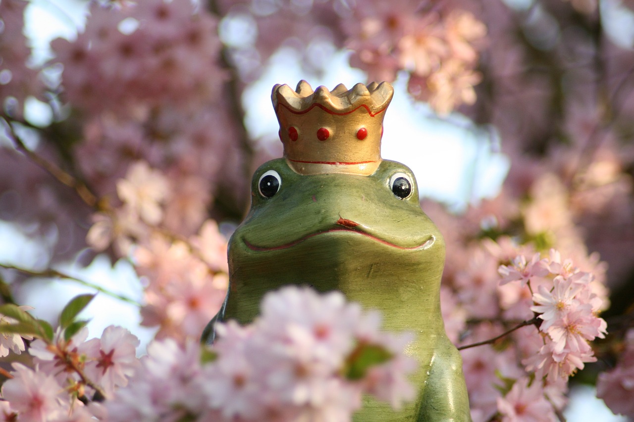 a statue of a frog with a crown on its head, a picture, pixabay contest winner, spring theme, 😃😀😄☺🙃😉😗, portrait of a big, cheeryblossom