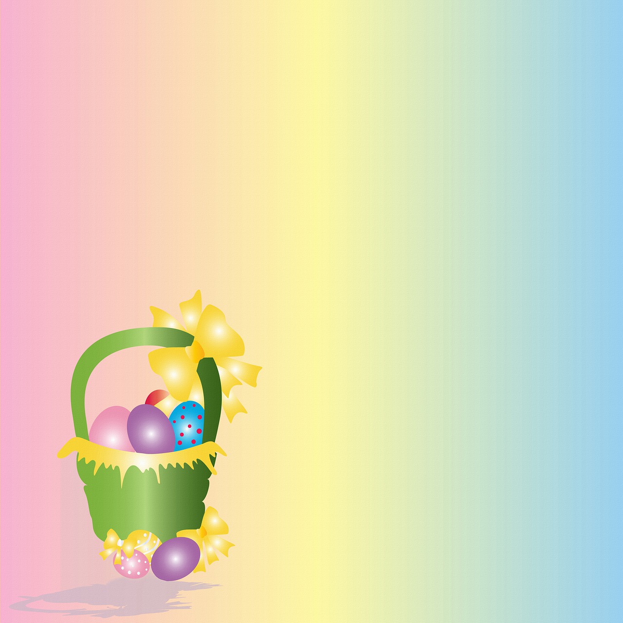 a basket filled with easter eggs on top of a colorful background, a pastel, with gradients, illustration iridescent, background space, けもの