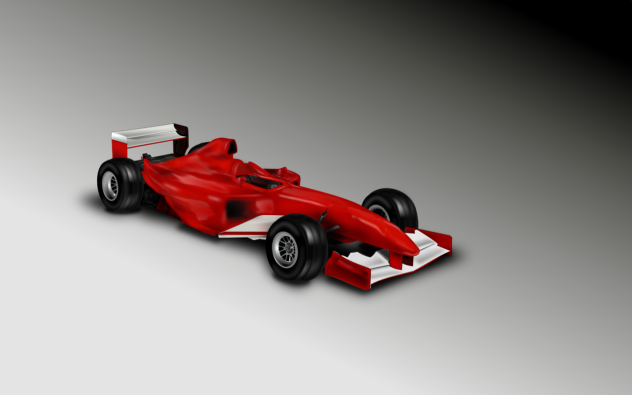 a red race car sitting on top of a white floor, a 3D render, inspired by Bernardo Cavallino, polycount contest winner, digital art, f 1 1, !!! very coherent!!! vector art, closeup shot, full-shot