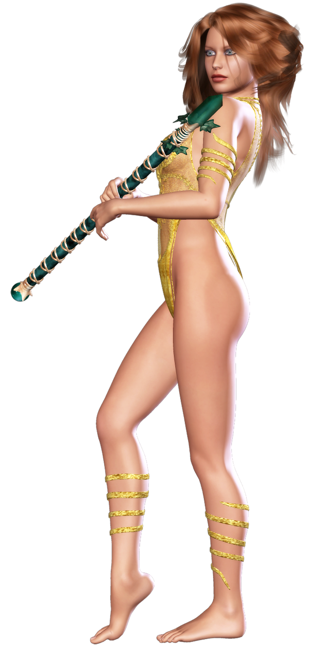 a woman with a sword in her hand, trending on cg society, arabesque, shiny golden bikini, in game render, 3/4 side view, ingame image