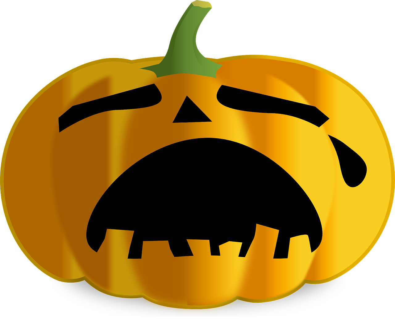 a pumpkin with a face drawn on it, a cartoon, pixabay, digital art, screaming and crying, dark!!!, clip art, golden