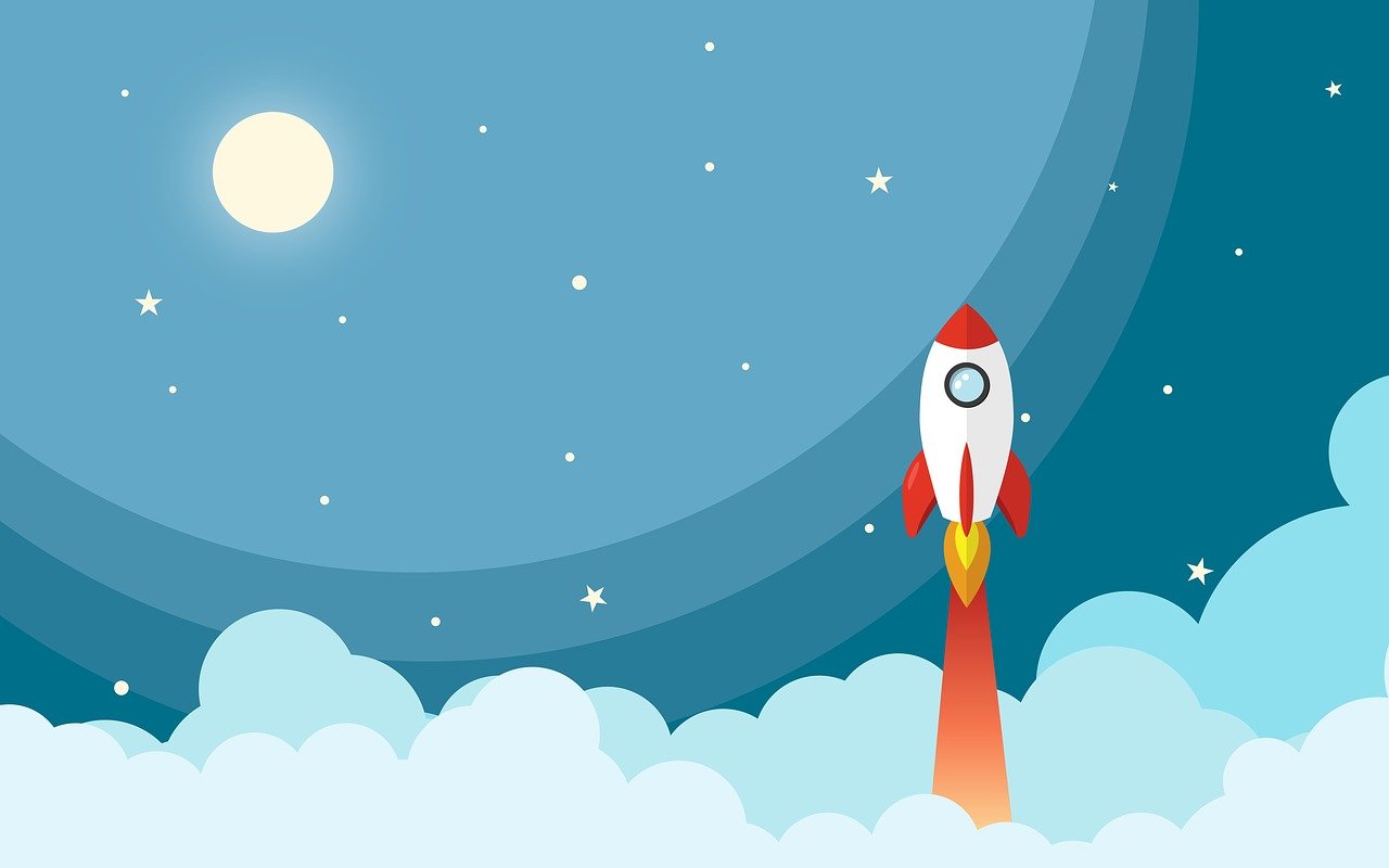 a rocket taking off into the night sky, vector art, shutterstock, minimal background, whole page illustration, upwards, smooth illustration