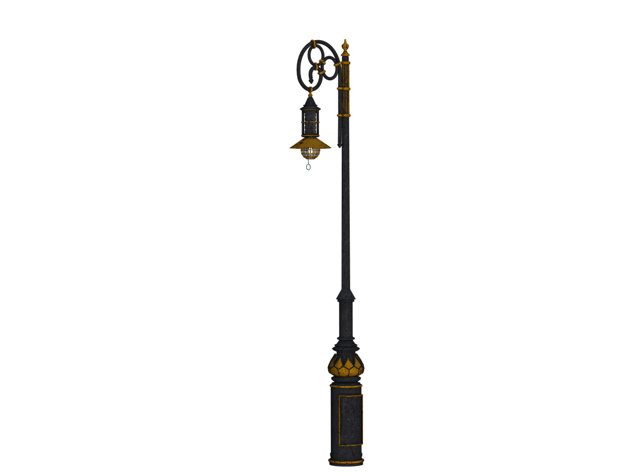 a close up of a street light on a pole, polycount, conceptual art, carbon blac and antique gold, hyper detailed ornament, on a black background, listing image