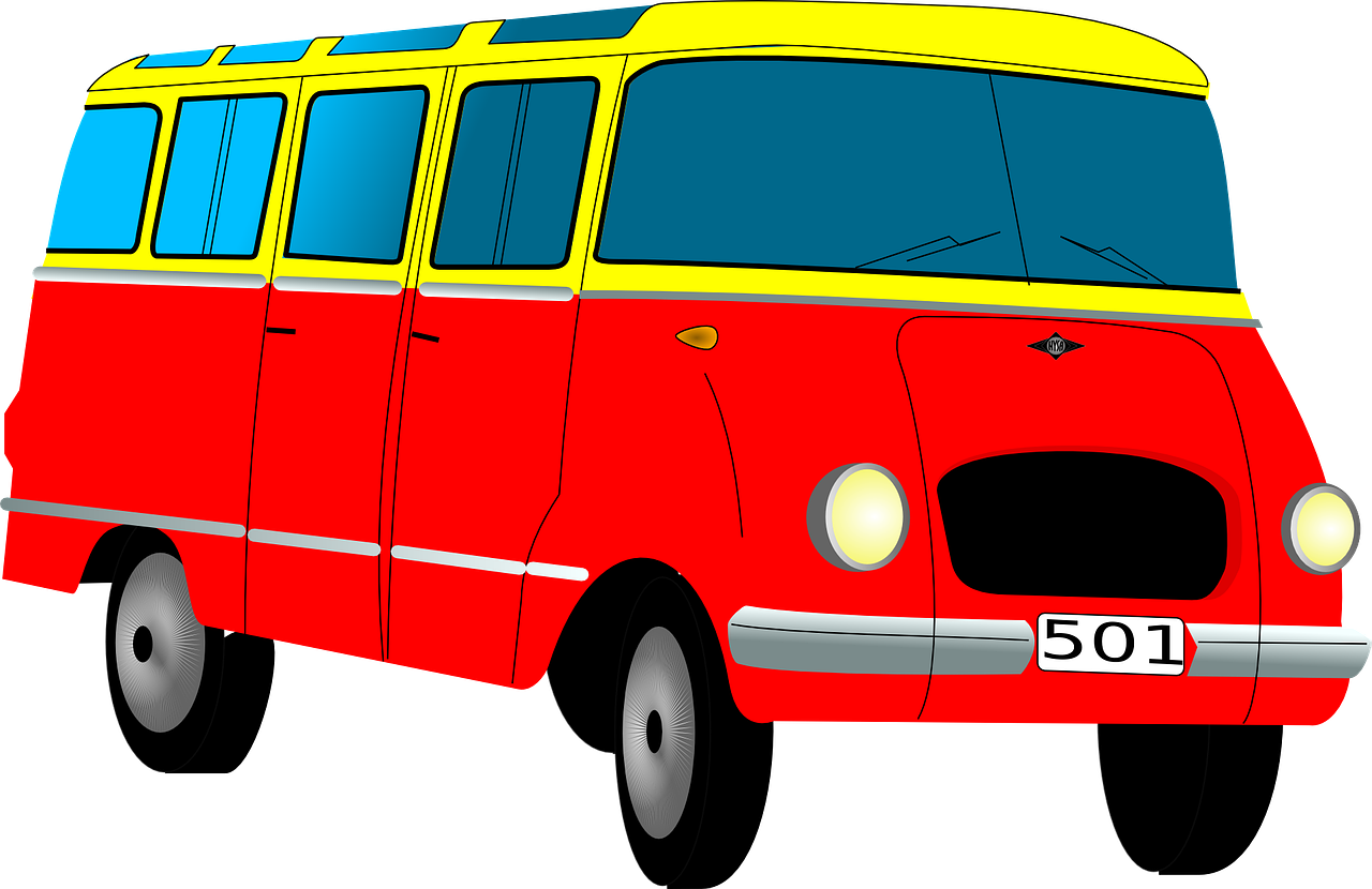 a red and yellow bus on a black background, vector art, pixabay, pop art, blue and red color scheme, 80s red sports car, woodstock, no - text no - logo