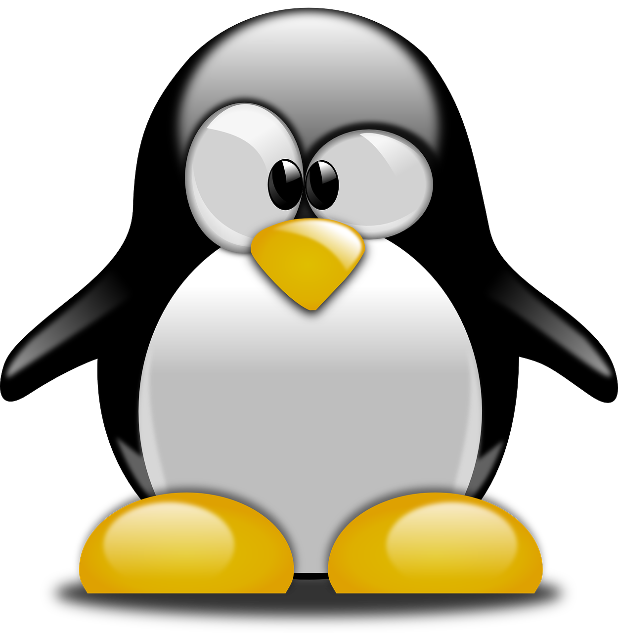 a black and white penguin with a yellow nose, a screenshot, by Andrei Kolkoutine, pixabay, computer art, chibi, swarovski, black and white”
