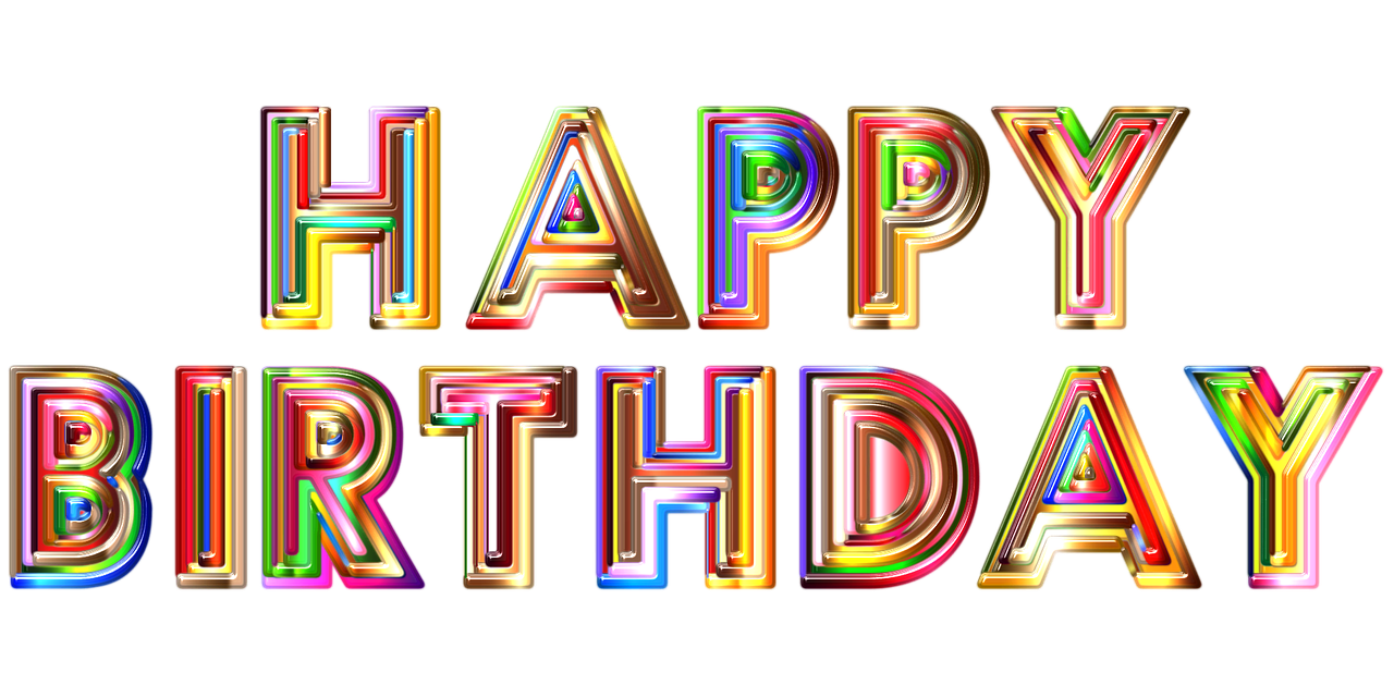 a colorful happy birthday text on a black background, a digital rendering, by Dietmar Damerau, shutterstock, fine art, golden rainbow tubing, ((oversaturated)), slick!!, made entirely from gradients