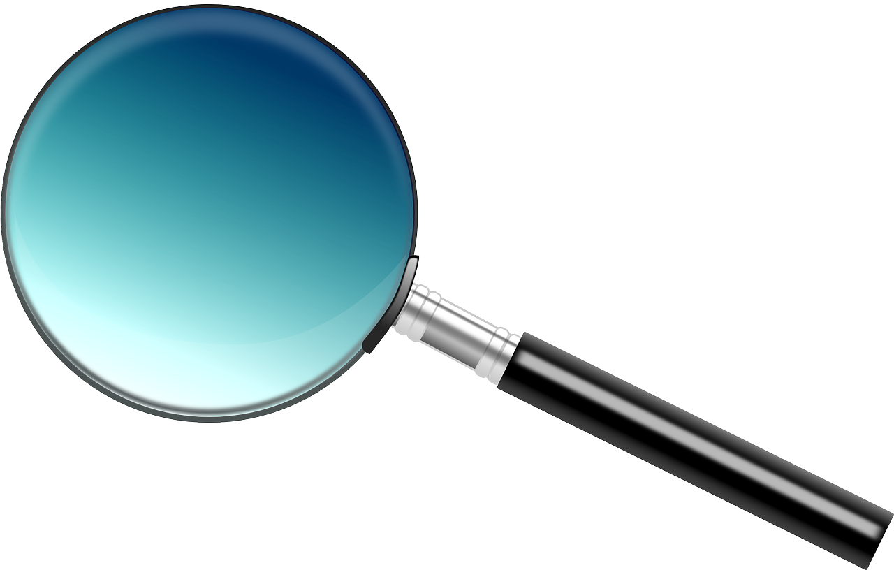 a magnifying glass with a black handle, a digital rendering, by Ramón Silva, blue rimmed glasses, no gradients, far - view, test