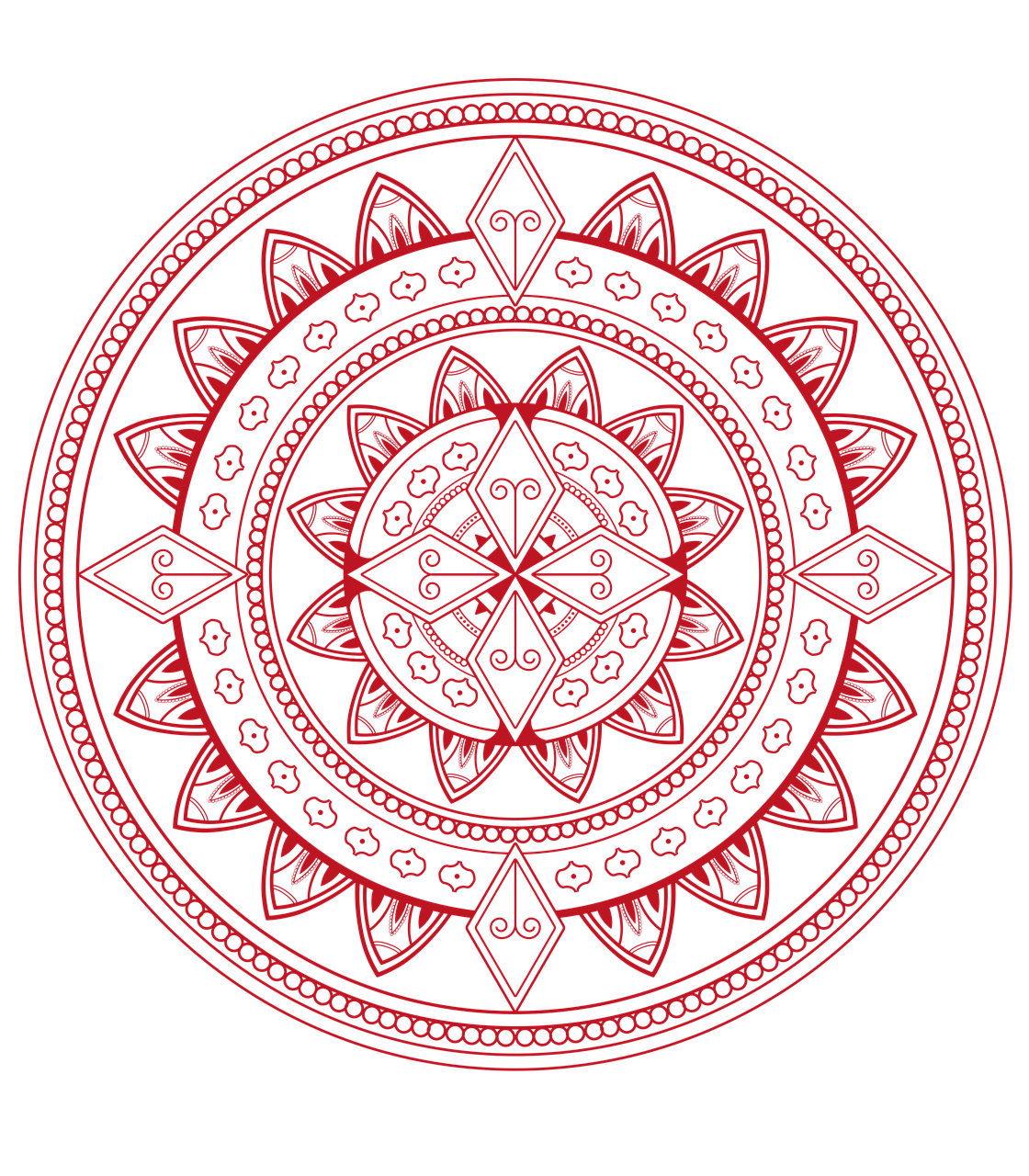 a red and black circular design on a black background, vector art, sots art, ornamental aesthetics intricate, wiccan, flat color, simple yet detailed