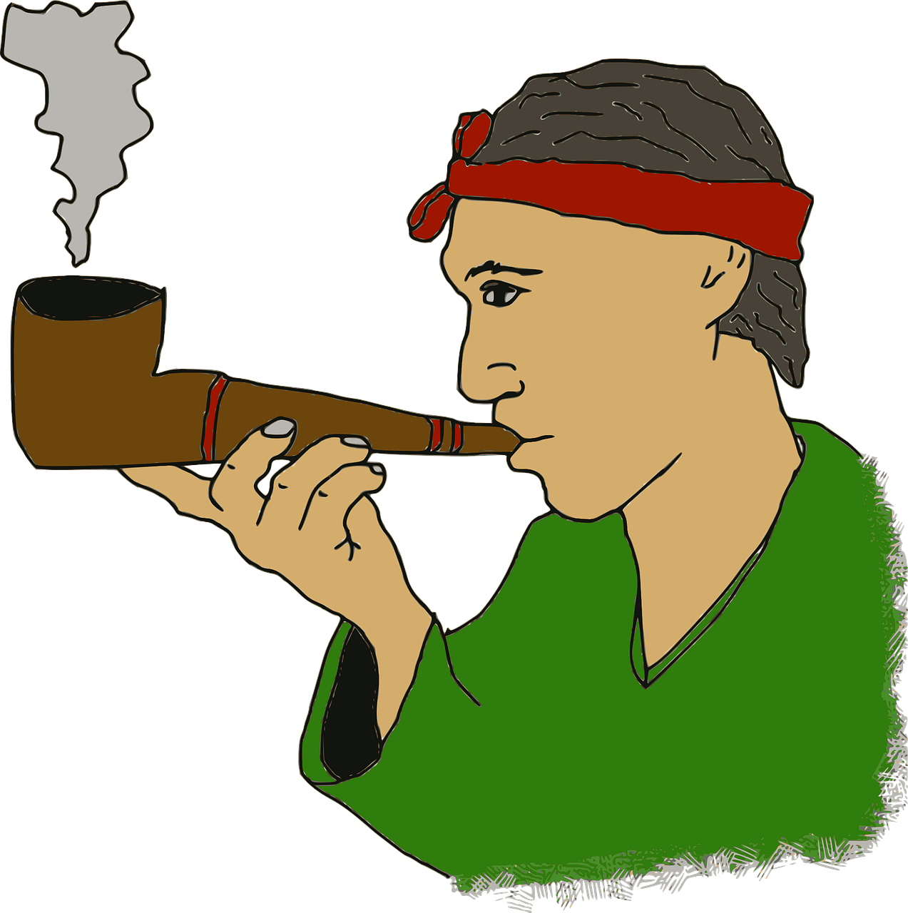a man smoking a pipe while wearing a headband, a digital rendering, pixabay contest winner, mingei, people with mohawks, wikihow illustration, smoking vessels, ness from earthbound