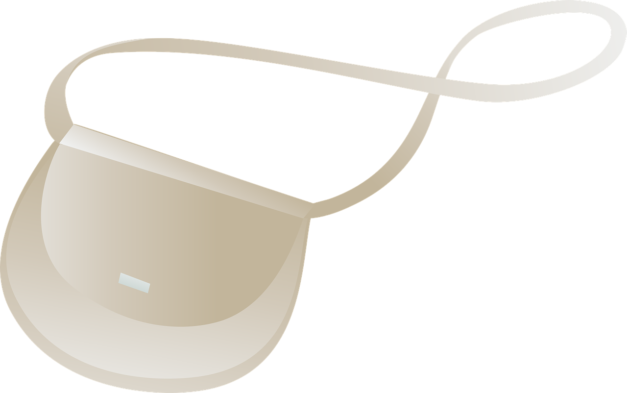 a white purse on a black background, a digital rendering, inspired by Masamitsu Ōta, pixabay, mingei, wearing an eye patch, glass visor, beige, obi strip