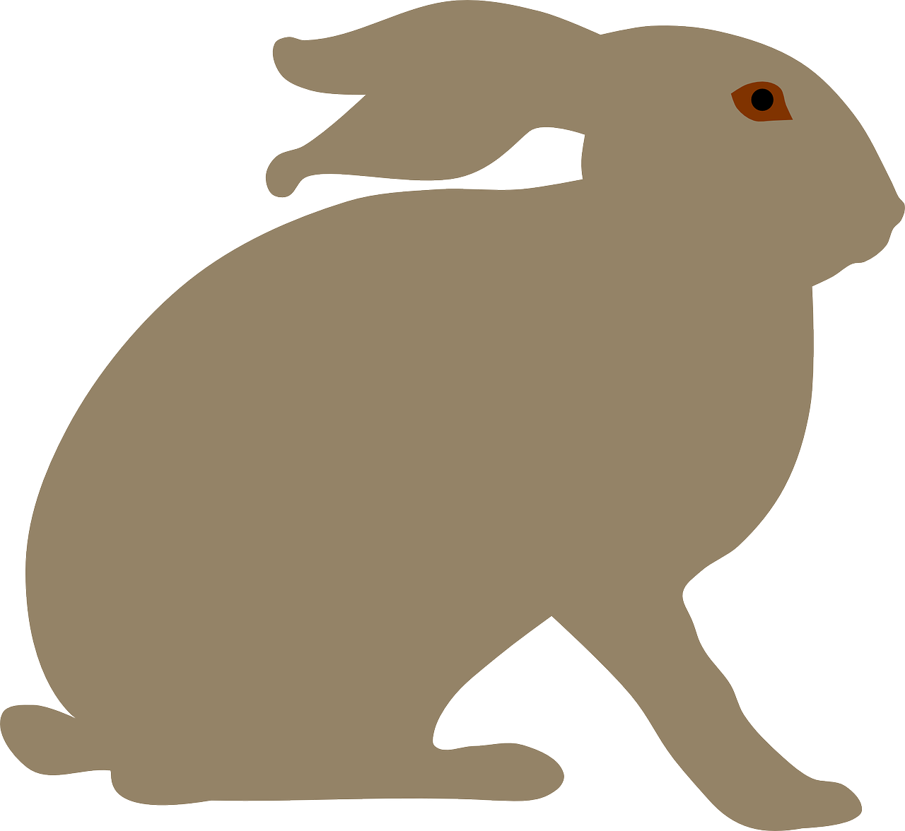 a brown rabbit sitting in front of a white background, an illustration of, pixabay, sōsaku hanga, stylized silhouette, full colored, taupe, fine background proportionate